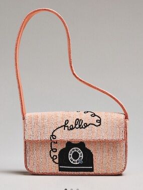 Anthropologie Peach Beaded Telephone Crossbody